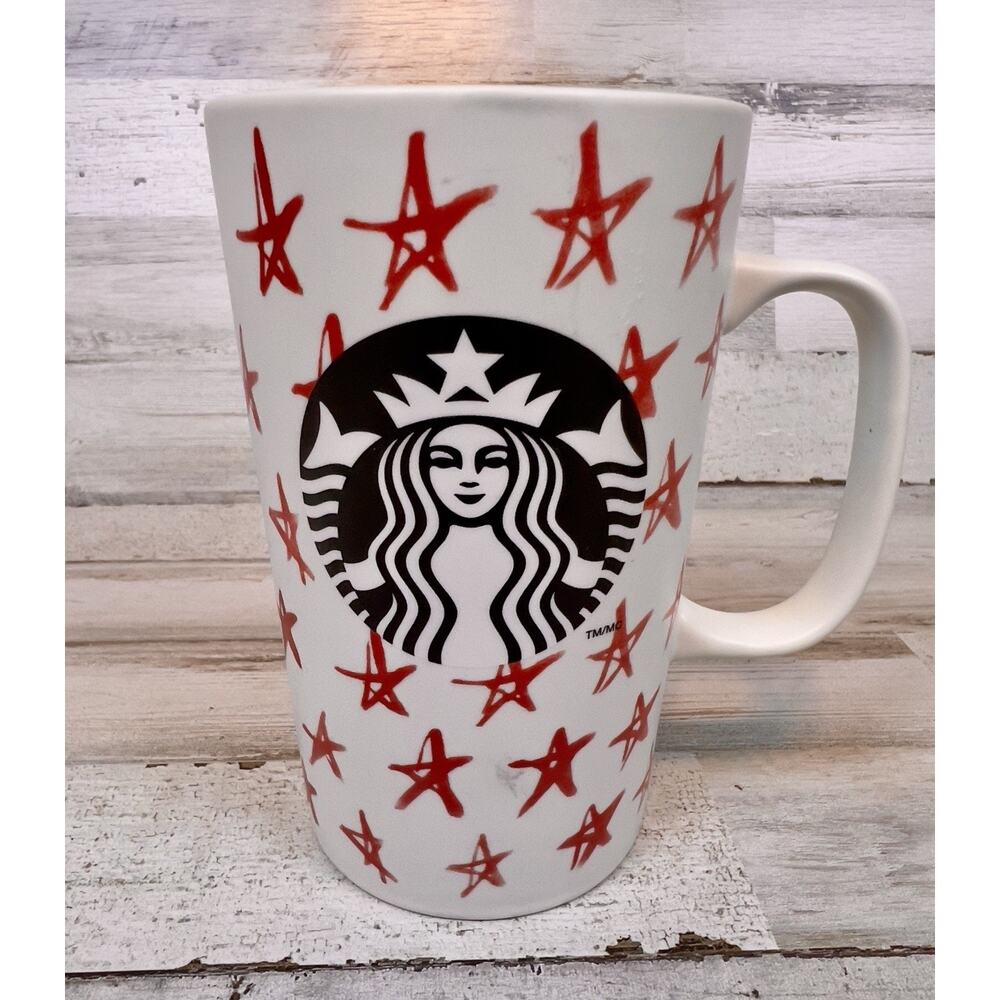Starbucks Coffee Mug Siren Red Stars 16oz Mug 2014 Black Mermaid Patriotic